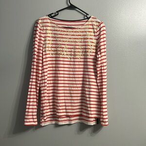 Boden Glitter Spot Striped Breton Long Sleeve T-shirt Gold,White,Red SZ 8